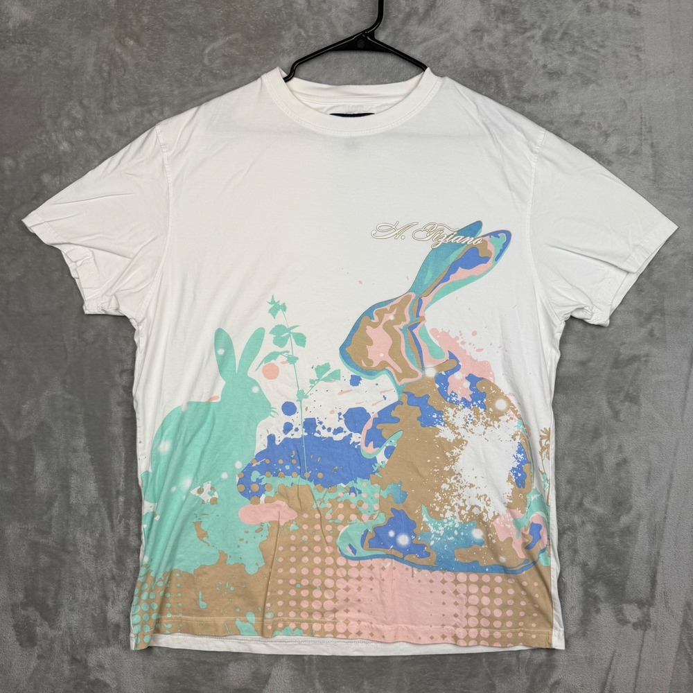 A. Tiziano Mens Premium Cotton Rabbit Graphic T-Shirt White 2X Abstract Art Tee